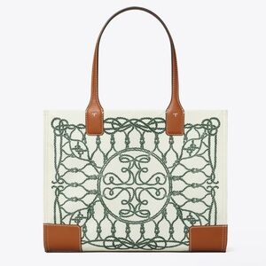 TORY BURCH ELLA SMALL TOTE IVORY ABSTRACT ROPE